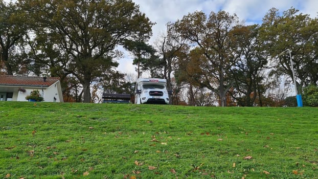 VENLO,  NETHERLANDS - NOVEMBER 07, 2021: Venlo, Netherlands - JNovember 07, 2021:  Motorhome in the small town port of Venlo in Holland, the Netherlands