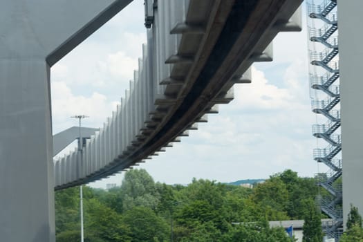 DUESSELDORF, NRW, GERMANY - JUNE 18, 2019: Dusseldorf, Nrw, Germany - June 18, 2019: Sky-Train funicular in airport. Copy space for text. Close-up.