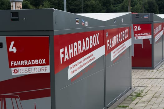 DUESSELDORF, NRW, GERMANY - JUNE 18, 2019: Dusseldorf, Nrw, Germany - June 18, 2019: Bicycle garages at Duesseldorf Airport