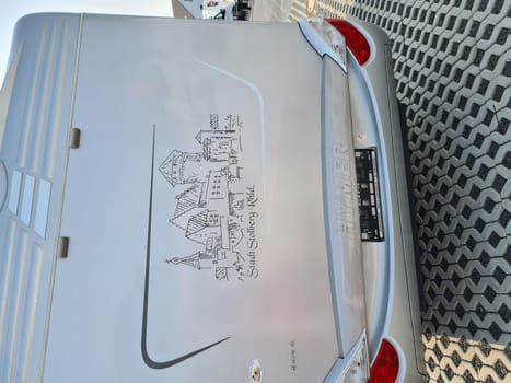 MUELHEIM RUHR  NRW  GERMANY -SEPTEMBER  11  2020: Muelheim Ruhr, Nrw, Germany-September 11, 2020:   Motorhomes and campers for sale or rent. Concept freedom, family holiday travel, vacation travel with camper.