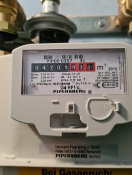 HEILIGENHAUS, NRW, GERMANY - JANUARY 28, 2021: Heiligenhaus, Nrw, Germany - January 28, 2020: Residential gas meter and pressure regulator