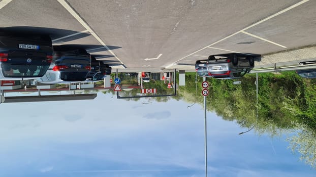 WASSERBILLIG, LUXEMBOURG - APRIL 15, 2022: Wasserbillig, Luxembourg - April 15, 2022: Former border crossing from Germany to Luxembourg. View of the large gas station