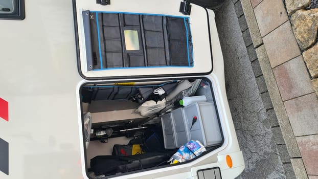 HEILIGENHAUS, NRW, GERMANY - APRIL 13, 2022: Heiligenhaus, Nrw, Germany - April 13, 2022: Motorhomes and campers for sale or rent. Concept freedom, family holiday travel, vacation travel with camper.