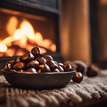 A Cozy Hearth: Roasted Chestnuts with Flickering Firelight