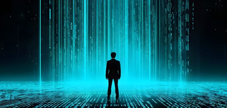 abstract animation of binary code cascading down like digital rain, representing data insights in monochromatic hues