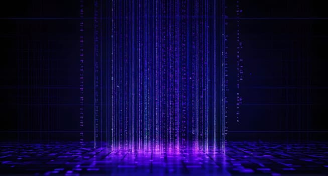 abstract animation of binary code cascading down like digital rain, representing data insights in monochromatic hues