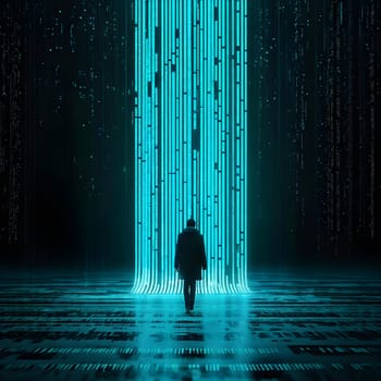 abstract animation of binary code cascading down like digital rain, representing data insights in monochromatic hues