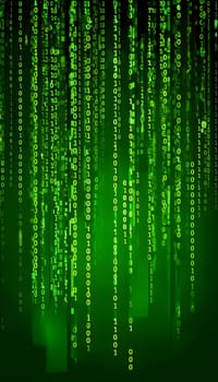 abstract animation of binary code cascading down like digital rain, representing data insights in monochromatic hues