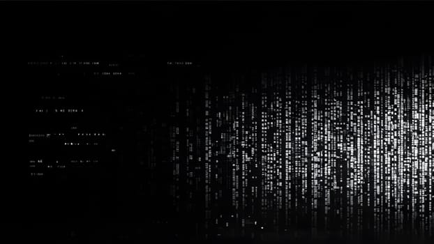 abstract animation of binary code cascading down like digital rain, representing data insights in monochromatic hues