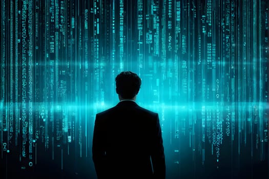abstract animation of binary code cascading down like digital rain, representing data insights in monochromatic hues