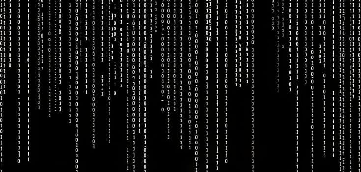 abstract animation of binary code cascading down like digital rain, representing data insights in monochromatic hues