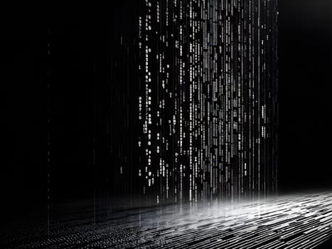 abstract animation of binary code cascading down like digital rain, representing data insights in monochromatic hues