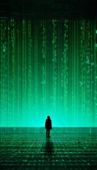 abstract animation of binary code cascading down like digital rain, representing data insights in monochromatic hues