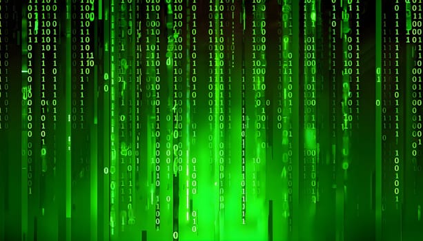 abstract animation of binary code cascading down like digital rain, representing data insights in monochromatic hues