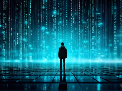 abstract animation of binary code cascading down like digital rain, representing data insights in monochromatic hues