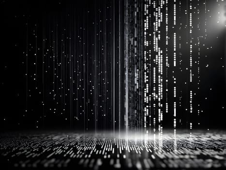 abstract animation of binary code cascading down like digital rain, representing data insights in monochromatic hues