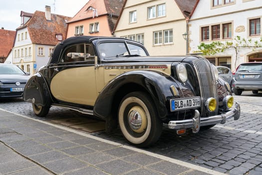 Rothenburg ob der Tauber, Germany – September 23, 2024: old vintage car Opel Admiral on the streets of Rothenburg ob der Tauber in Germany