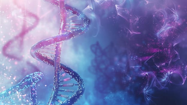 A medical background with DNA helix and molecular structures, representing genetics and molecular biology