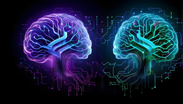abstract brain split into two halves, one side athletic motion, the other side neural network