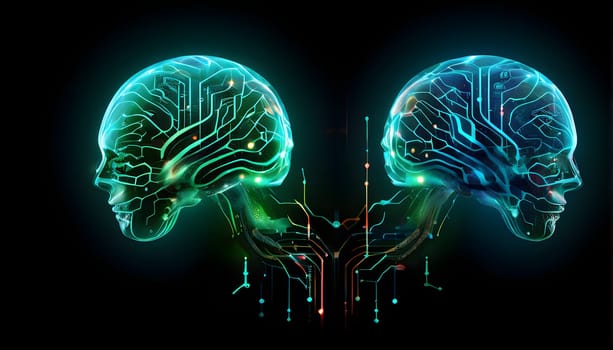 abstract brain split into two halves, one side athletic motion, the other side neural network