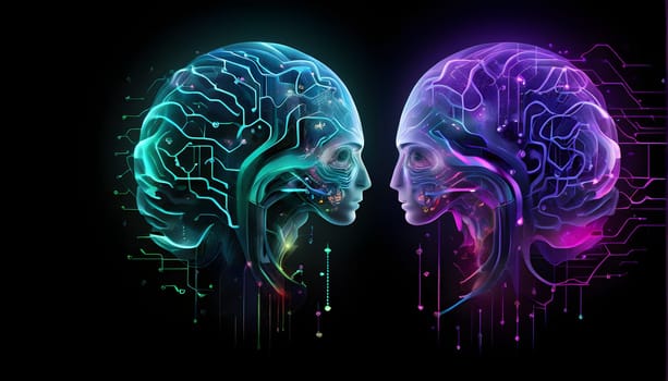 abstract brain split into two halves, one side athletic motion, the other side neural network