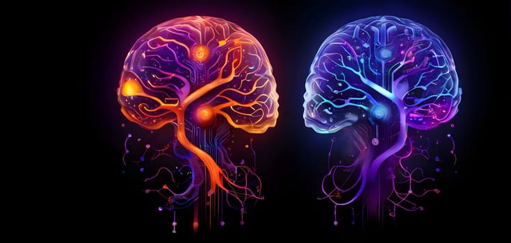 abstract brain split into two halves, one side athletic motion, the other side neural network