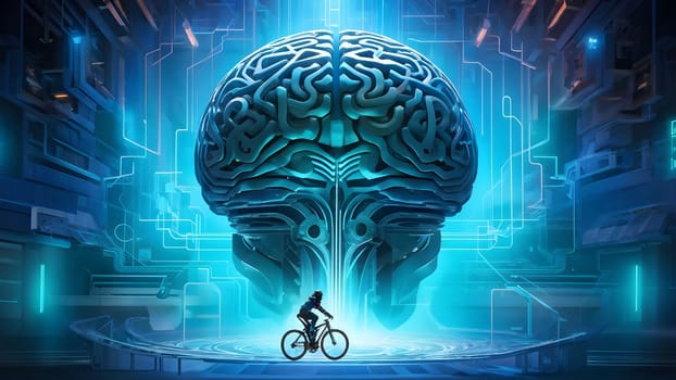 abstract brain split into two halves, one side athletic motion, the other side neural network