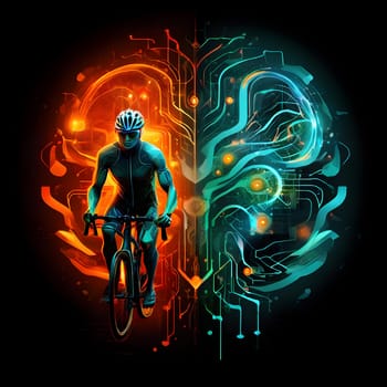 abstract brain split into two halves, one side athletic motion, the other side neural network