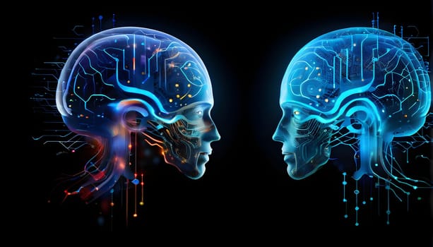 abstract brain split into two halves, one side athletic motion, the other side neural network