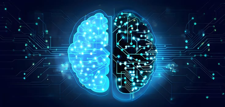 abstract brain split into two halves, one side athletic motion, the other side neural network