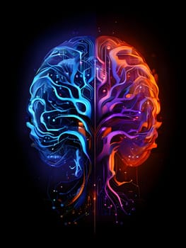 abstract brain split into two halves, one side athletic motion, the other side neural network