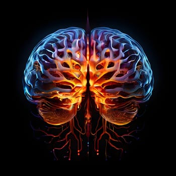 abstract brain split into two halves, one side athletic motion, the other side neural network