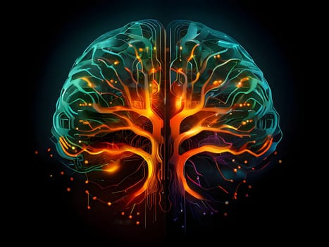 abstract brain split into two halves, one side athletic motion, the other side neural network