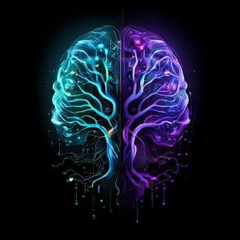 abstract brain split into two halves, one side athletic motion, the other side neural network
