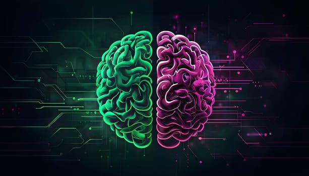 abstract brain split into two halves, one side athletic motion, the other side neural network
