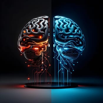 abstract brain split into two halves, one side athletic motion, the other side neural network