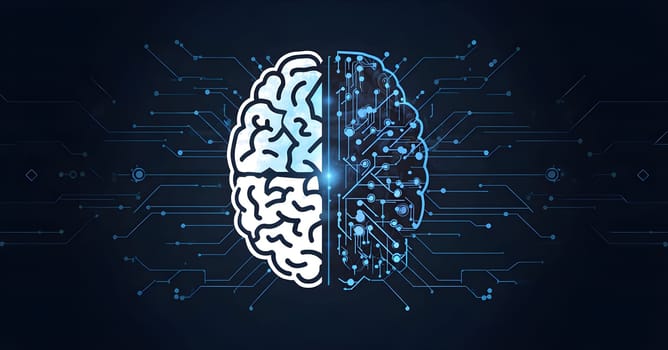 abstract brain split into two halves, one side athletic motion, the other side neural network