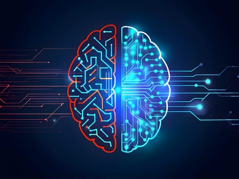 abstract brain split into two halves, one side athletic motion, the other side neural network