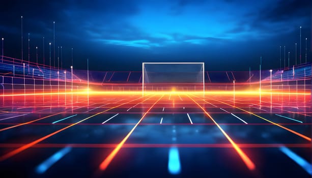 sports field with pixelated neural network lines crossing over