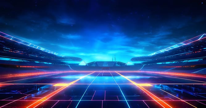 sports field with pixelated neural network lines crossing over