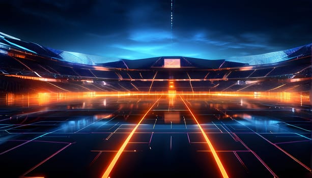 sports field with pixelated neural network lines crossing over