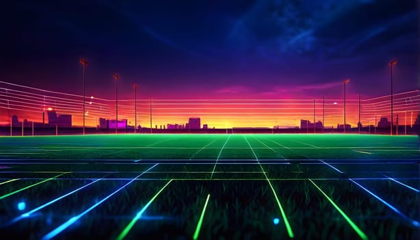 sports field with pixelated neural network lines crossing over
