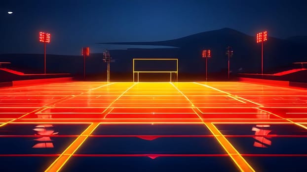 sports field with pixelated neural network lines crossing over