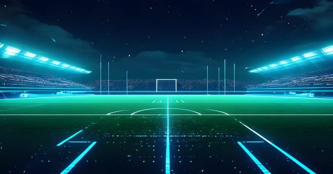 sports field with pixelated neural network lines crossing over