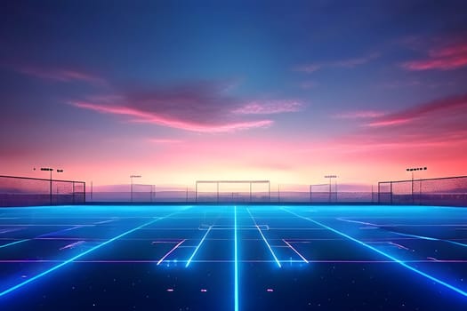sports field with pixelated neural network lines crossing over