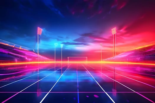 sports field with pixelated neural network lines crossing over