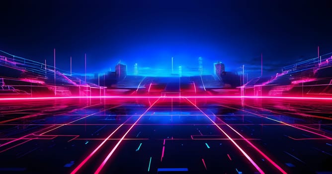 sports field with pixelated neural network lines crossing over