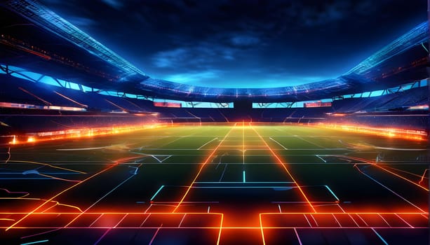 sports field with pixelated neural network lines crossing over