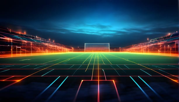 sports field with pixelated neural network lines crossing over