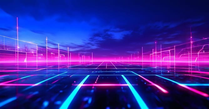 sports field with pixelated neural network lines crossing over
